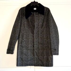 NWT C.P. Company men gray plaid pattern overcoat.  Size S (44 Italian)